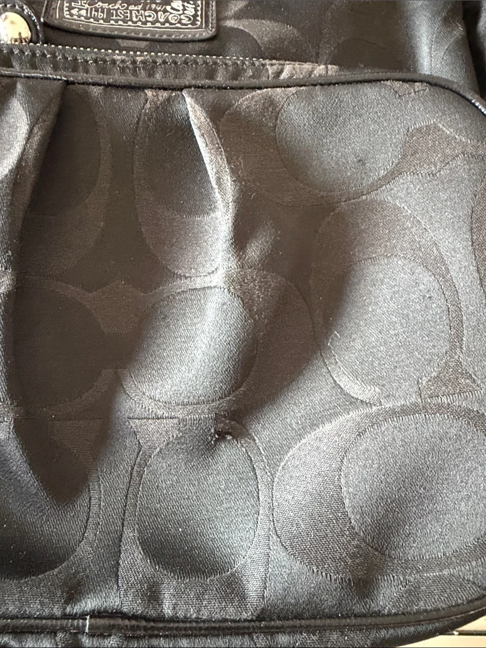 Coach Black Signature Jacquard Backpack with Heart Charm Accent